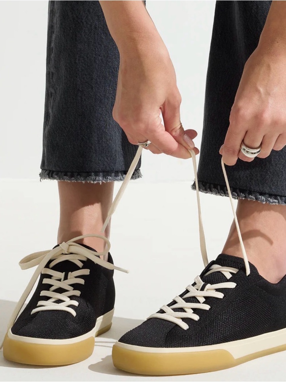 Rothy's Black Lace up Sneaker with Gum Sole